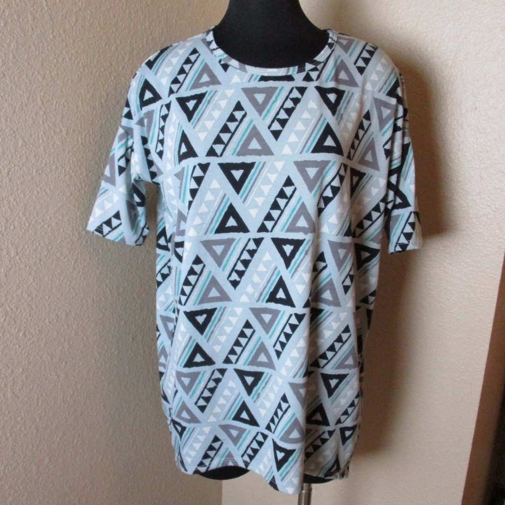 Lularoe Irma Triangles Blue Gray Top Size XS